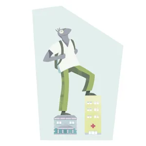 Illustrasjon av en student med sekk.